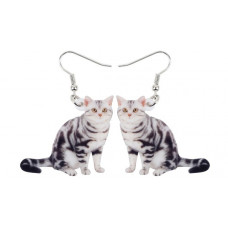 Grey Tabby Cat Acrylic Earrings